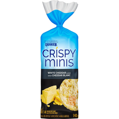 Quaker Crispy Minis White Cheddar Flavour Large Brown Rice Cakes, Multi-Pack, 140g (Pack of 12)