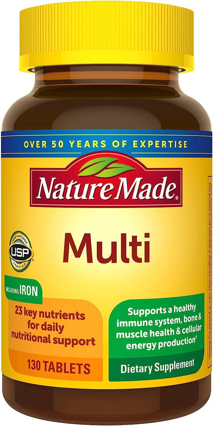 Nature Made Multivitamin Tablets with Iron, Multivitamin for Women and Men for Daily Nutritional Support, 130 Tablets, 130 Day Supply