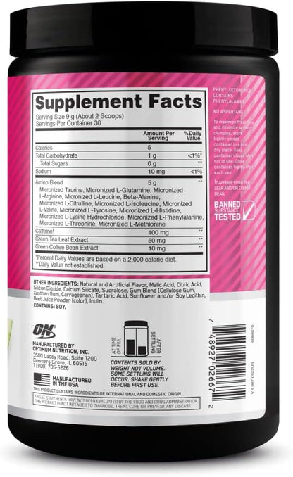 Optimum Nutrition Amino Energy Powder – Anytime energy convenient energy powder, Pre- workout with Green Tea, BCAA and Green Coffee Extract – Watermelon: 30 servings (270g tub, packaging may vary)