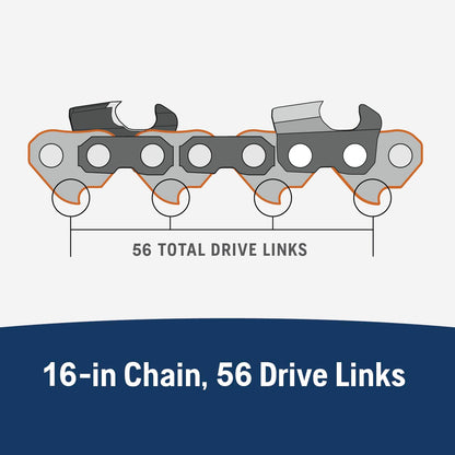 Husqvarna X-Cut S93G 16 Inch Chainsaw Chain, 3/8" Mini Pitch, .050" Gauge, 56 Drive Link Chainsaw Blade Replacement, Pre-Stretched and Low Kickback, Gray