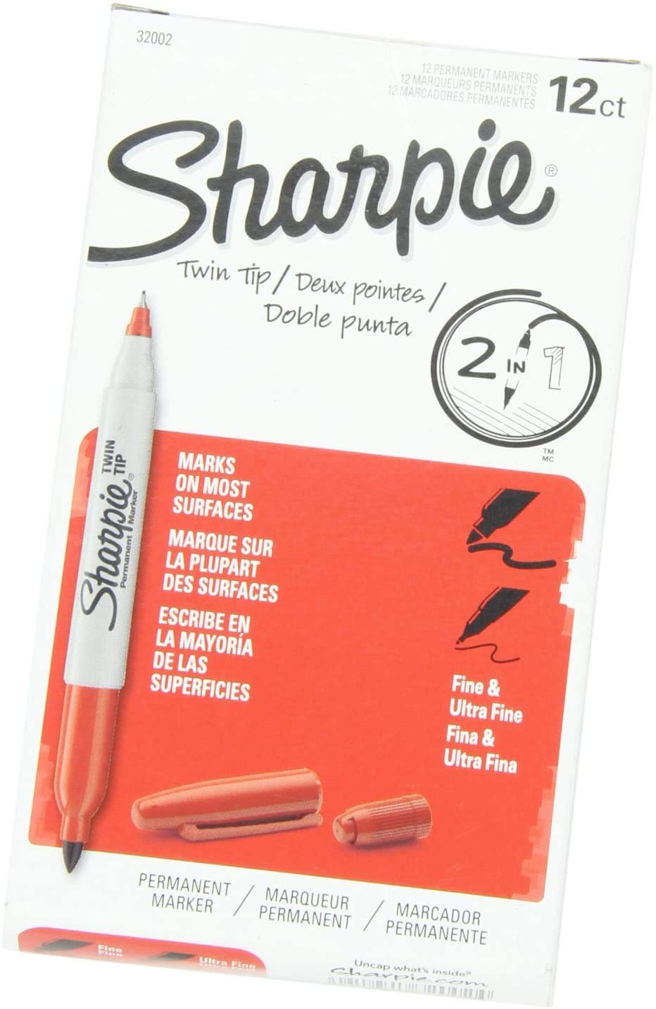 Sharpie Twin Tip Permanent Markers, Fine and Ultra Fine, Black, 2 Count