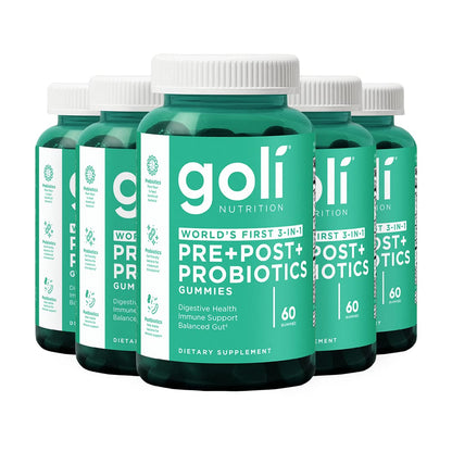Goli Nutritional Supplement, Pre+Post+Probiotics Gummy - 180 Count - World's First 3-in-1 Gluten-Free, Vegan, Non-GMO, and Gelatin-Free.