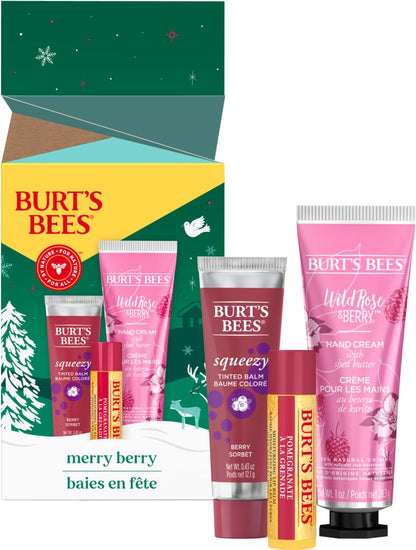 Burt's Bees Kissable Colour Gift Set, Warm Collection, 3 Lip Shimmers in Peony, Rhubarb and Fig