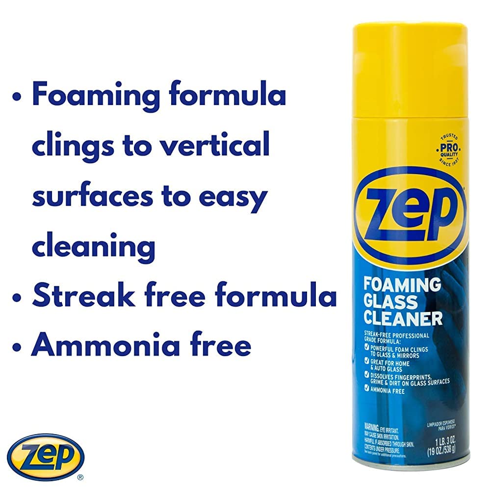 Zep Foaming Glass and Plexiglass Cleaner - 19 Ounces (Case of 2) ZUFGC19 - Foaming Formula Clings to Vertical Surfaces, Trusted by Pros