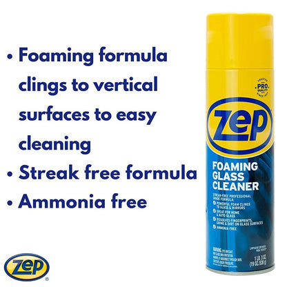 Zep Foaming Glass and Plexiglass Cleaner - 19 Ounces (Case of 2) ZUFGC19 - Foaming Formula Clings to Vertical Surfaces, Trusted by Pros