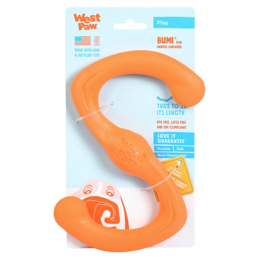West Paw Zogoflex Bumi Interactive Tug of War Durable Dog Play Toy, 100% Guaranteed Tough, It Floats!, Made in USA, Large, Tangerine