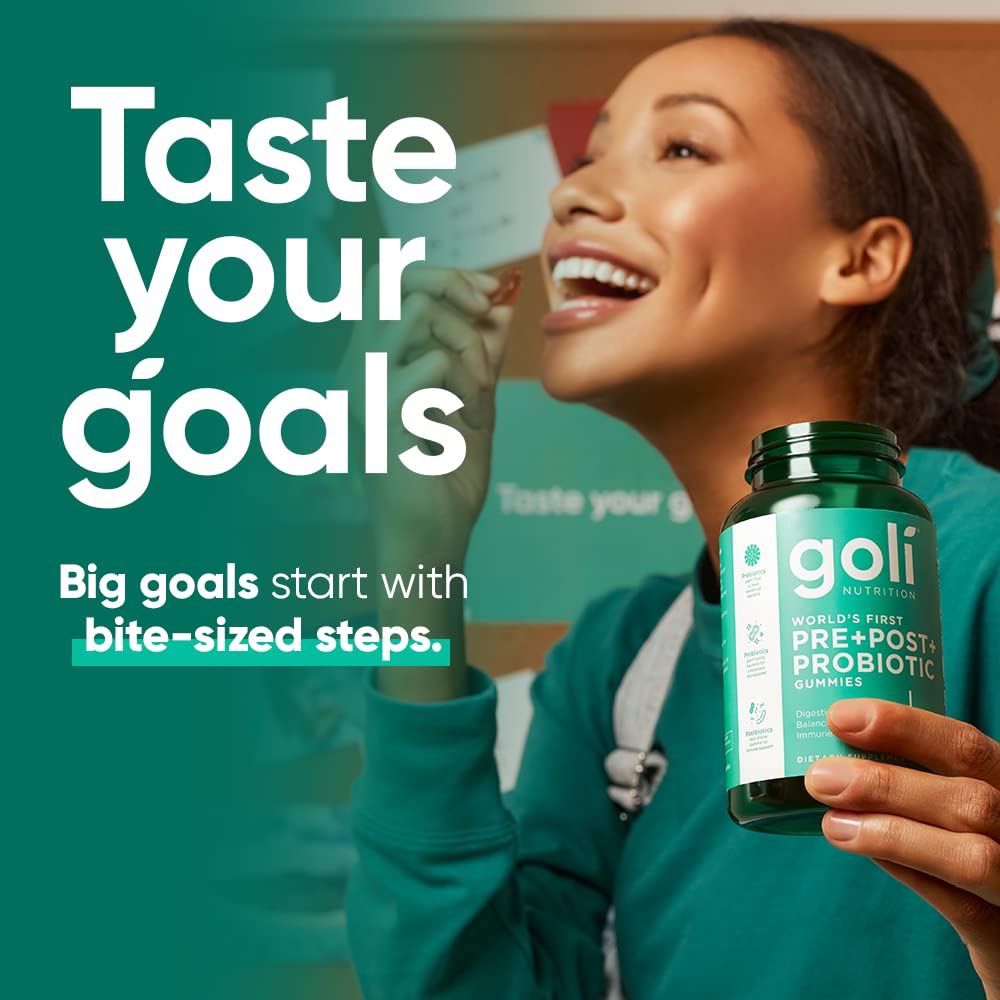 Goli Nutritional Supplement, Pre+Post+Probiotics Gummy - 180 Count - World's First 3-in-1 Gluten-Free, Vegan, Non-GMO, and Gelatin-Free.