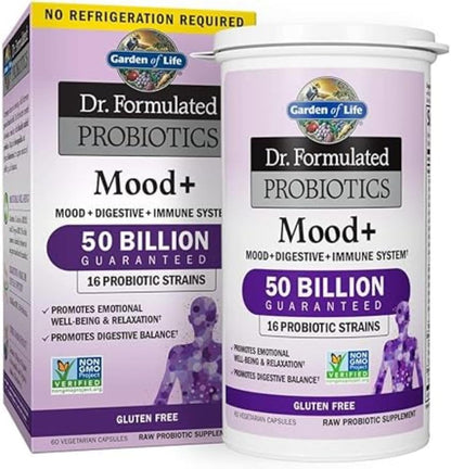 Garden of Life – Dr. Formulated Probiotics Mood+ | Manages Digestive Health & Symptoms of Chronic Stress | 50 Billion CFU + 16 Probiotic Strains | Includes Organic Ashwagandha and Blueberries