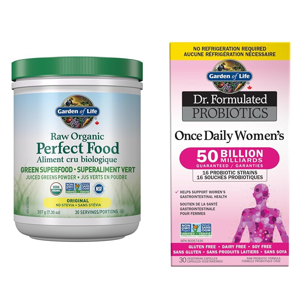 Garden of Life Raw Organic Perfect Food Green Superfood Original 207 gram."Raw Organic Perfect Food is packed with 40 nutrient-dense ingredients, including freshly harvested greens that are low-temperature dried to lock in nutrition, along with sprouts, f
