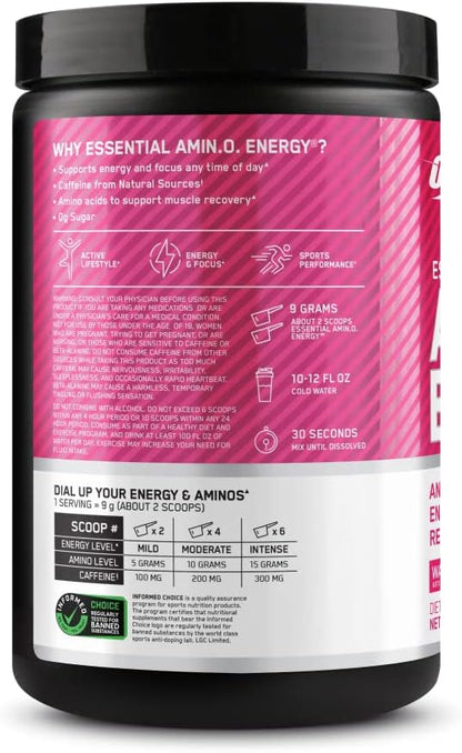 Optimum Nutrition Amino Energy Powder – Anytime energy convenient energy powder, Pre- workout with Green Tea, BCAA and Green Coffee Extract – Watermelon: 30 servings (270g tub, packaging may vary)
