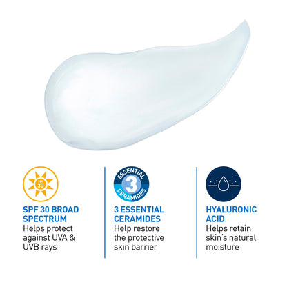 CeraVe Ultra-light Face Moisturizer with SPF 30. Hyaluronic Acid face sunscreen lotion for Men & Women, Normal to Oily & sensitive skin. Fragrance-Free, Oil-Free, Non-Comedogenic, Travel Size 50ML