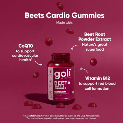 Goli Nutritional Supplement, Beets Cardio Gummy - 60 Count - 100mg CoQ10 & Beet Root Extract - Gluten-Free, Vegan, Non-GMO, and Gelatin-Free. Nature's Great Superfood.