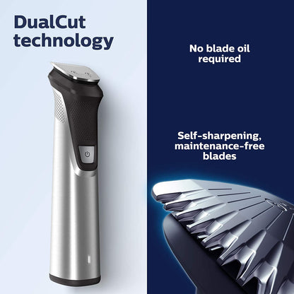 Philips Multigroom Series 7000, Cordless Wet & Dry with 19 Trimming Accessories, DualCut Technology, Lithium-Ion and Storage Bag, MG7770/18