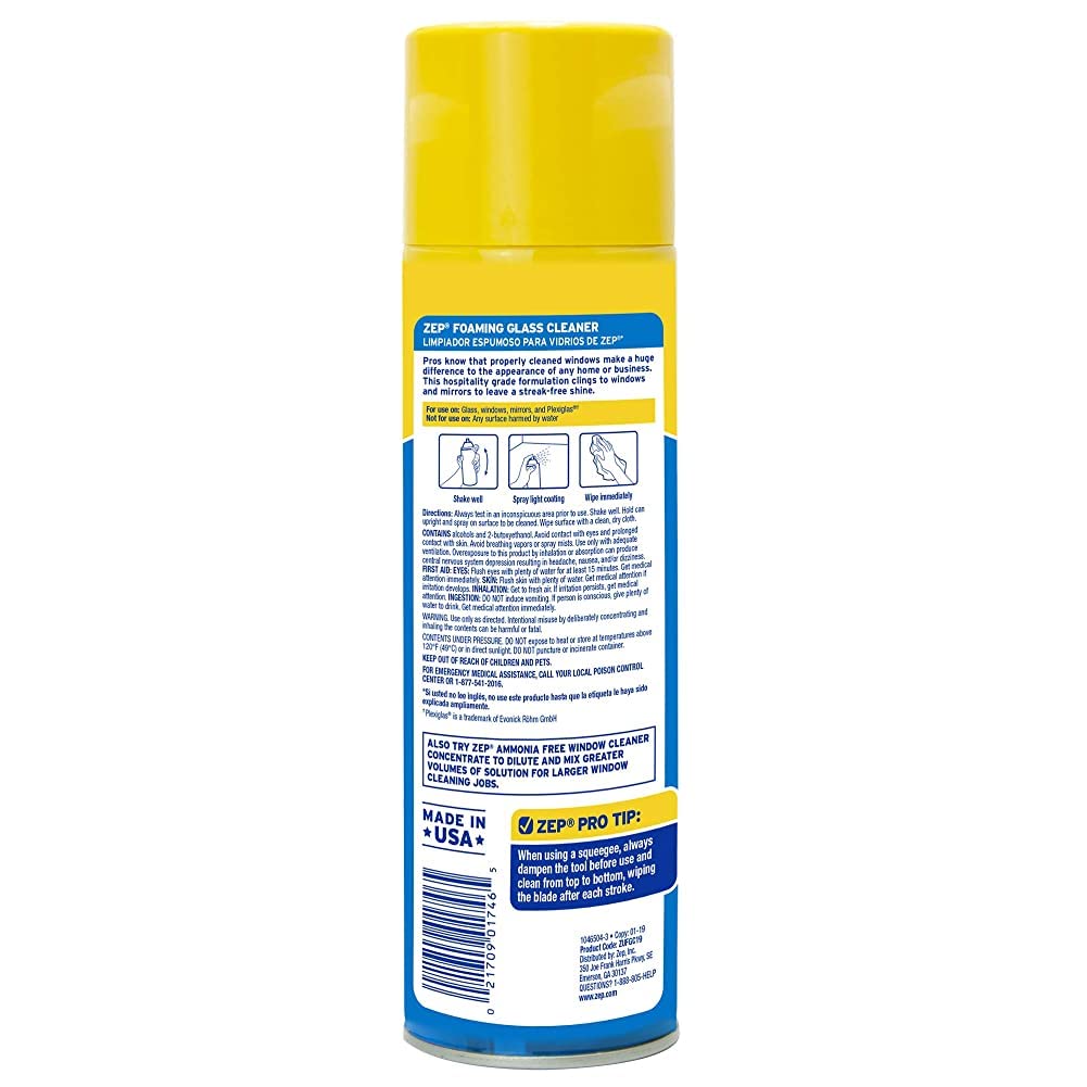 Zep Foaming Glass and Plexiglass Cleaner - 19 Ounces (Case of 2) ZUFGC19 - Foaming Formula Clings to Vertical Surfaces, Trusted by Pros