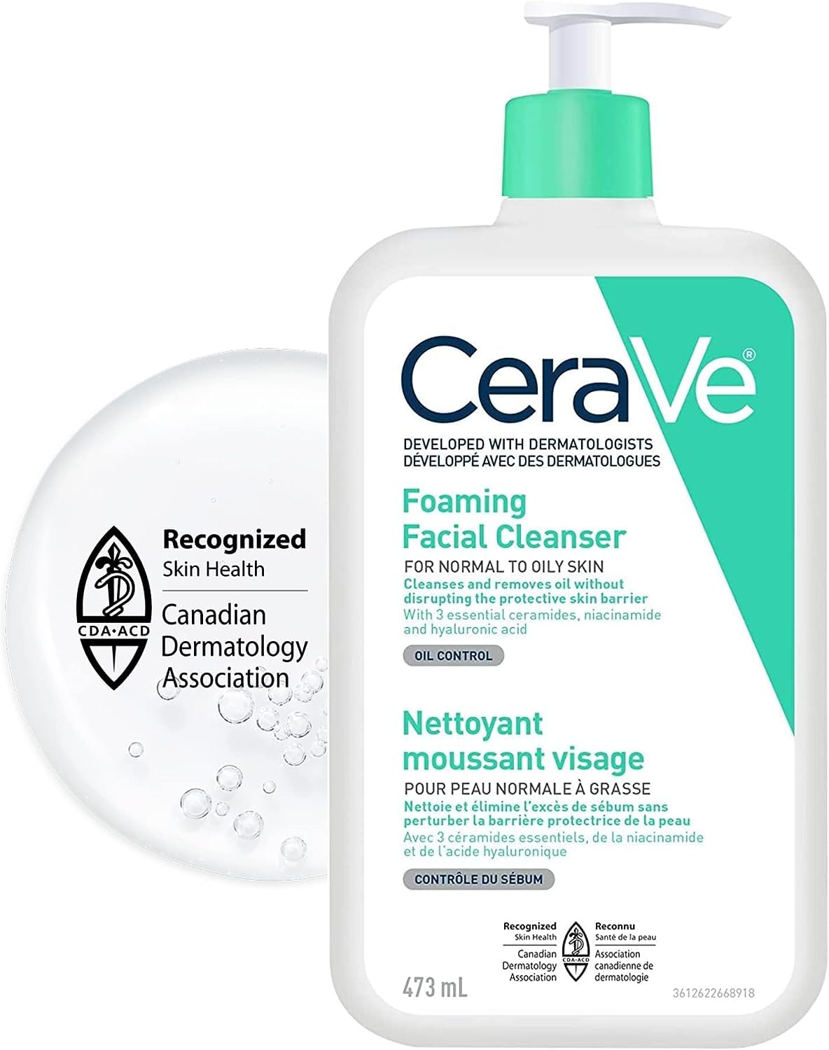 CeraVe FOAMING Face Cleanser, Gentle Face Wash with Hyaluronic Acid, Niacinamide, Ceramides. Makeup Remover for oily skin, won’t clog pores. Oil & sebum control. Non-Comedogenic, Sensitive Skin, Men & Women, 562ML