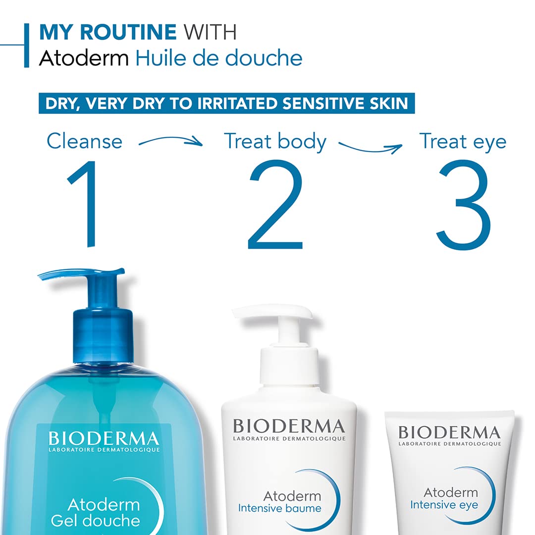 Bioderma - Atoderm Shower Gel Body Wash - Moisturizing Face and Body Cleanser for Normal to Dehydrated Sensitive Skin, 1lt
