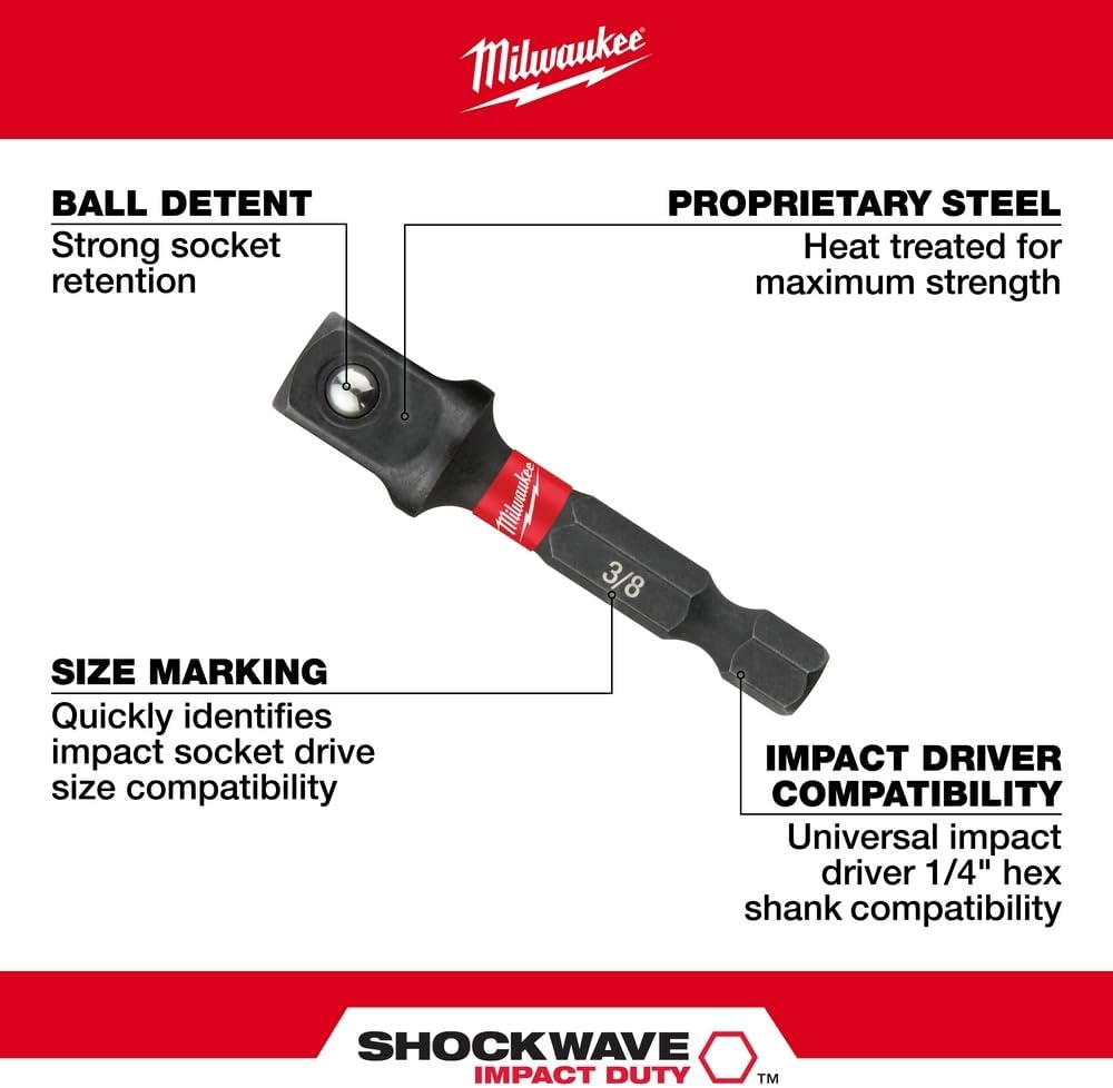 MILWAUKEE ELEC TOOL 48-32-5033 Power Drill Bit Extensions Shockwave Socket Adapter Set, 1/4" Pack of 1