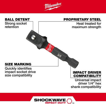 MILWAUKEE ELEC TOOL 48-32-5033 Power Drill Bit Extensions Shockwave Socket Adapter Set, 1/4" Pack of 1