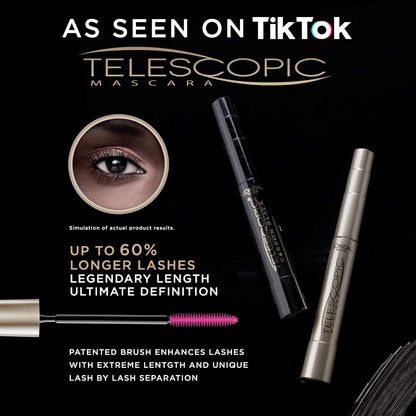 L’Oréal Paris Telescopic Mascara, Eyelash Lengthening Mascara, Unique Non-Clumping Formula, Delivers Intense Length, For Sensitive Eyes, Blackest Black, 8 ml