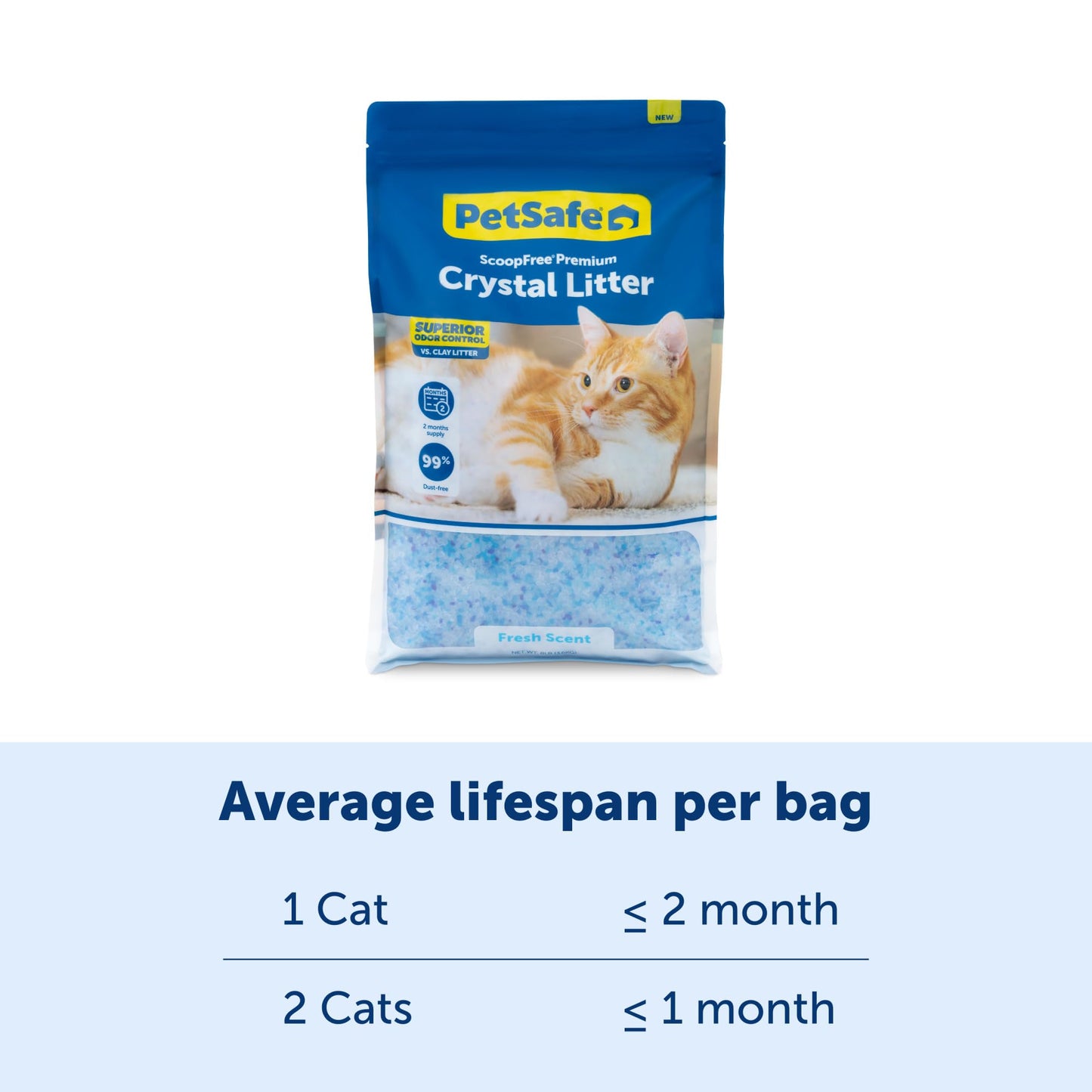 PetSafe ScoopFree Premium Fresh Crystal Cat Litter, 3-Pack – Lightly Scented Litter – Superior Odor Control – Low Tracking for Less Mess – Lasts Up to 6 Months, 24 lbs Total (3 Pack of 8 lb Bags)