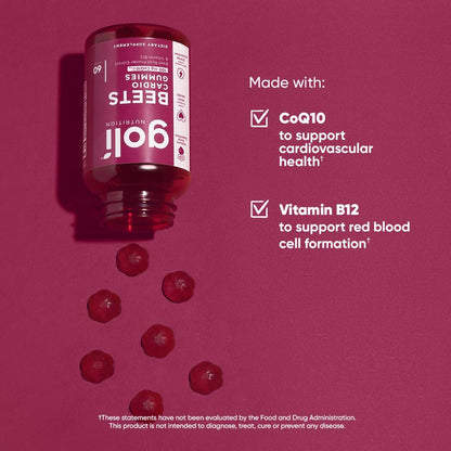 Goli Nutritional Supplement, Beets Cardio Gummy - 60 Count - 100mg CoQ10 & Beet Root Extract - Gluten-Free, Vegan, Non-GMO, and Gelatin-Free. Nature's Great Superfood.