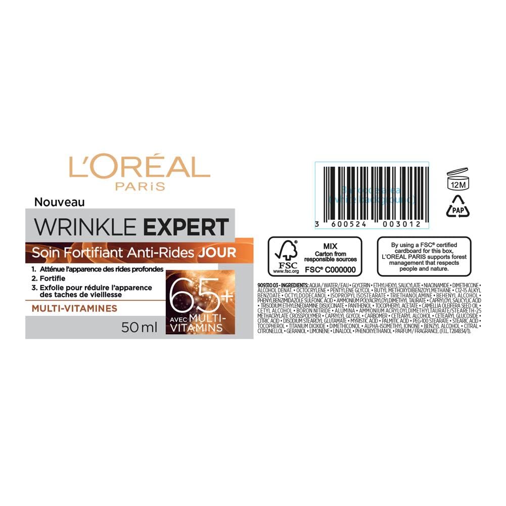 L’Oréal Paris Anti-Aging Face Cream 55+, Day & Night Skincare, Wrinkle Expert, With Calcium to Reduce the Look of Wrinkles, 50mL