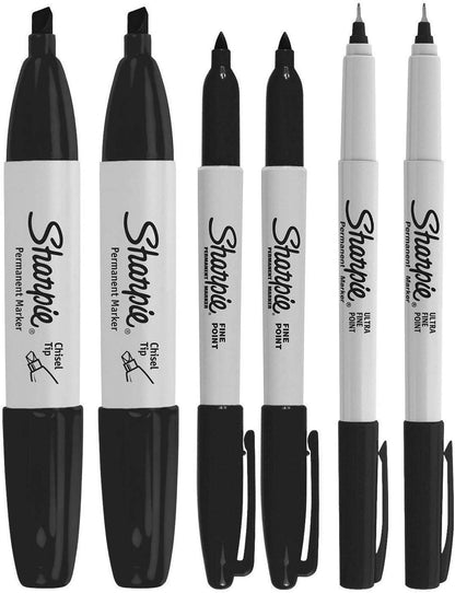 Sharpie Permanent Markers Variety Pack, Featuring Fine, Ultra-Fine, and Chisel-Point Markers, Black, 6 Count