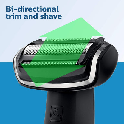 Philips Bodygroom Body & Intimate area Trimmer, Ultimate manscaping tool, removes short, long & thick hair in a single stroke with its 4 directional pivoting head. Skin protect technology, BG7025/15
