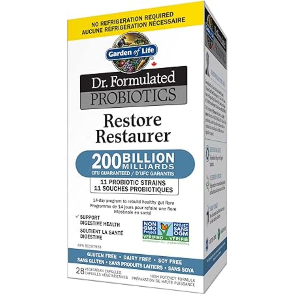 Garden of Life - Dr. Formulated Probiotics Restore | 200 Billion CFU to Rebuild Healthy Gut Flora and Support Digestion | 11 Probiotic Strains | Shelf Stable | Gluten Free, Dairy Free