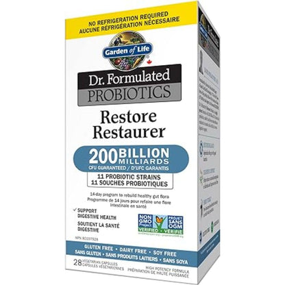 Garden of Life - Dr. Formulated Probiotics Restore | 200 Billion CFU to Rebuild Healthy Gut Flora and Support Digestion | 11 Probiotic Strains | Shelf Stable | Gluten Free, Dairy Free