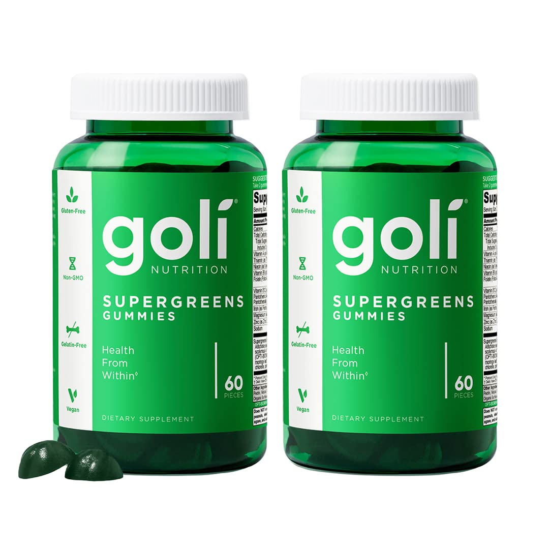 Goli SuperGreen Vitamin Gummy - 60 Count - Essential Vitamins and Minerals - Plant-Based, Vegan, Gluten-Free & Gelatin Free - Health from Within, Pack of 1