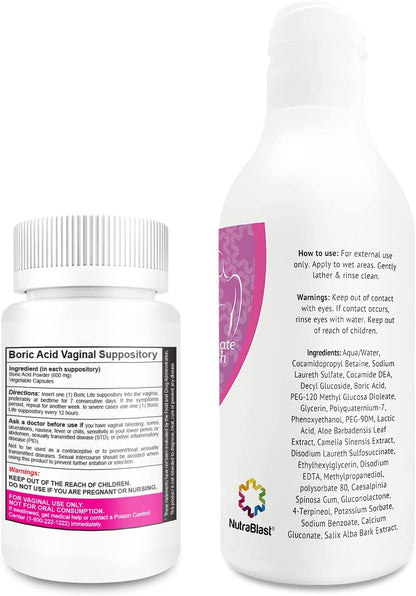 NutraBlast Boric Acid Vaginal Suppositories and So Fresh & Clean | Supports Odor Control | Cleanses Discharge | Promotes Intimate Balance (30 Count & 10 fl oz)
