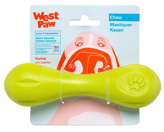West Paw Zogoflex Hurley Durable Dog Bone Chew Toy for Aggressive Chewers, 100% Guaranteed Tough, It Floats!, Made in USA, Small, Granny Smith