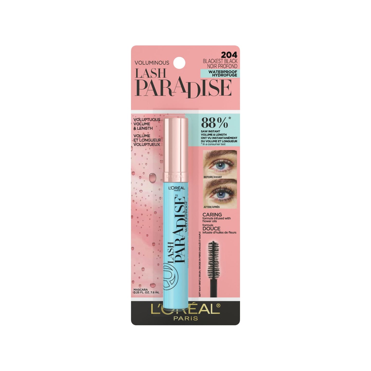 L’Oréal Paris Voluminous Lash Paradise Mascara, Lengthening Mascara, Volume & Length for Up to 24 Hours with Flower Oil Infused Conditioning Formula for Sensitive Eyes, Blackest Black, 0.28 fl. oz.