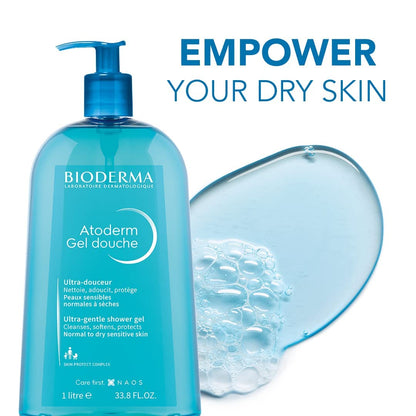 Bioderma - Atoderm Shower Gel Body Wash - Moisturizing Face and Body Cleanser for Normal to Dehydrated Sensitive Skin, 1lt