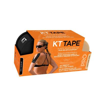KT Tape PRO 2 Pack Synthetic Elastic Kinesiology Therapeutic Tape, 20 count - 10" Precut Strips (Jet Black)