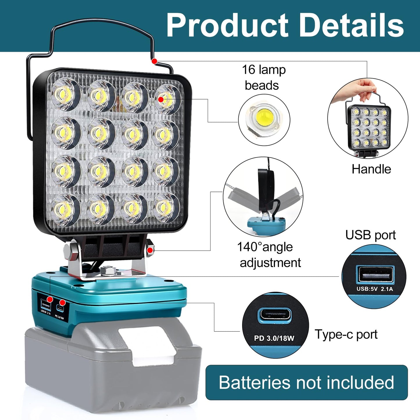 Cordless LED Work Light for Milwaukee 18V Lithium Batteries, 108W 5400LM Adjustable Portable Flood Lights for Job Site Lighting Outdoor Camping Garage Vehicle Lighting【Battery not Included】