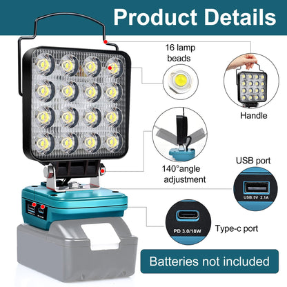 Cordless LED Work Light for Milwaukee 18V Lithium Batteries, 108W 5400LM Adjustable Portable Flood Lights for Job Site Lighting Outdoor Camping Garage Vehicle Lighting【Battery not Included】