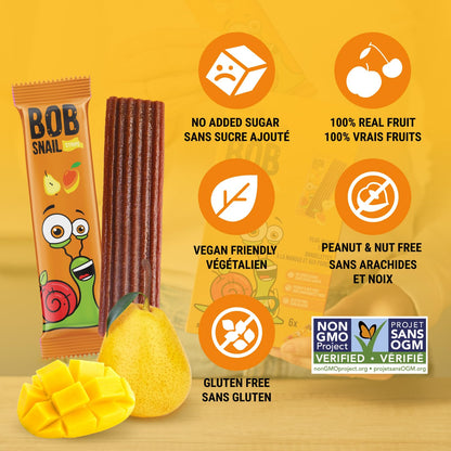 Bob Snail Fruit Leather Sweet & Sour Family Pack - Nut free fruit Roll Ups with Dried Mango,Sour Cherry & Blackcurrant, Candy box Fruit Snacks, All Natural Healthy Snacks for kids, Sugar Free sour Candy, 42 pcs Pack / 588 gram candy bulk (Exotic Mix)