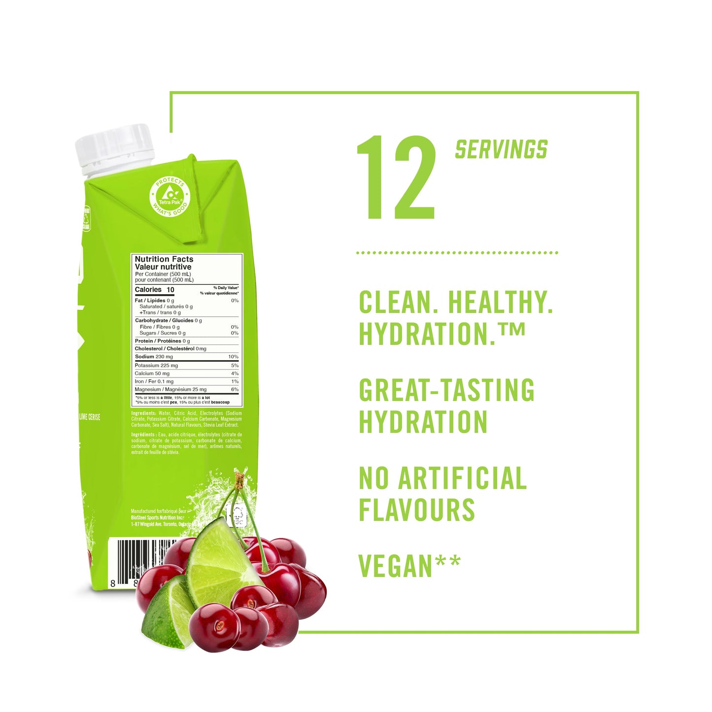 BioSteel Sports Drink, Great Tasting Hydration with 5 Essential Electrolytes, Cherry Lime Flavour, 16.7 Fluid Ounces, 12-Pack