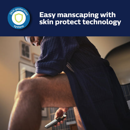 Philips Bodygroom Body & Intimate area Trimmer, Ultimate manscaping tool, removes short, long & thick hair in a single stroke with its 4 directional pivoting head. Skin protect technology, BG7025/15