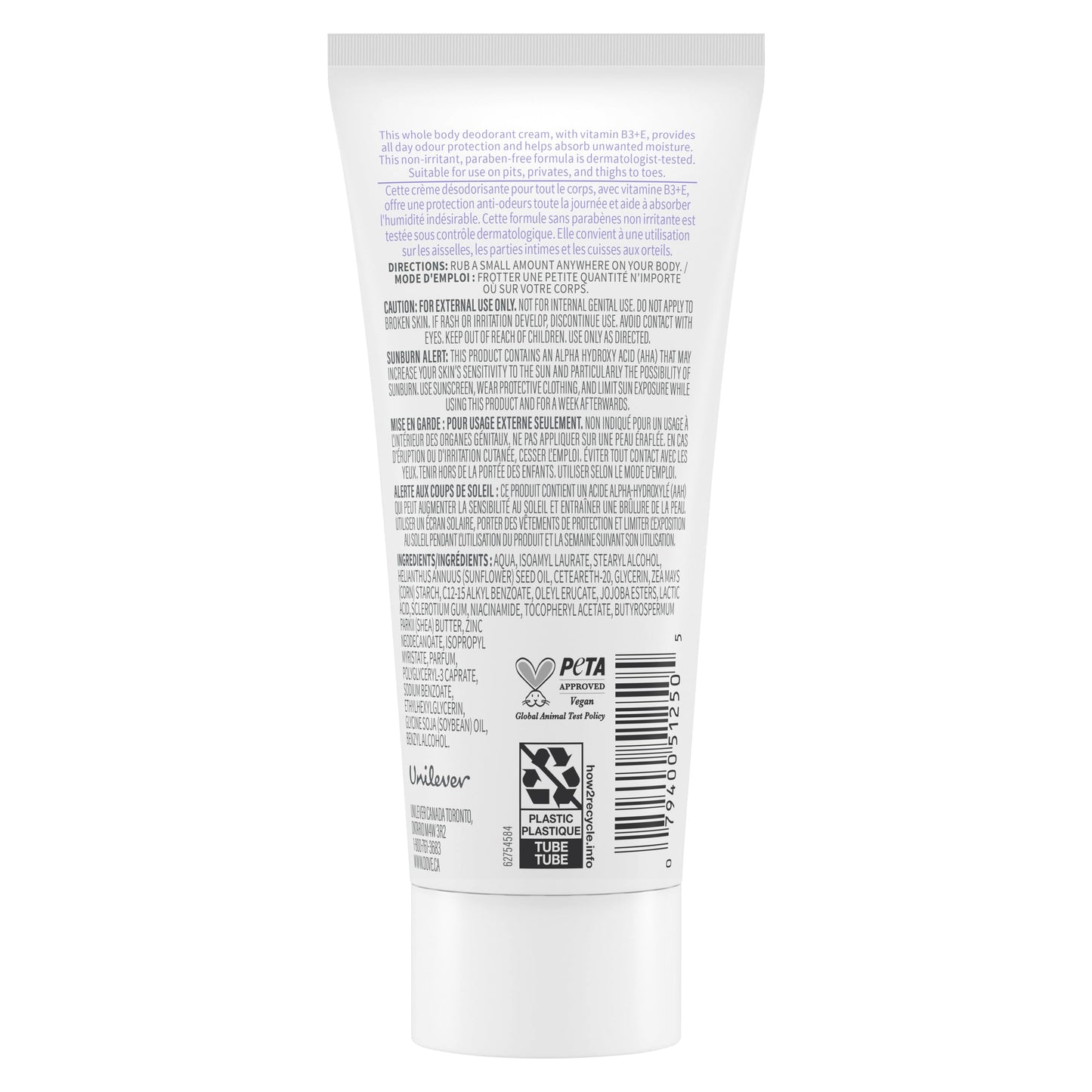 Dove Whole Body Deodorant Cream Aluminum Free Deodorant for Women Coconut & Vanilla Scent for Pits, Privates, & Thighs to Toes 73 ml