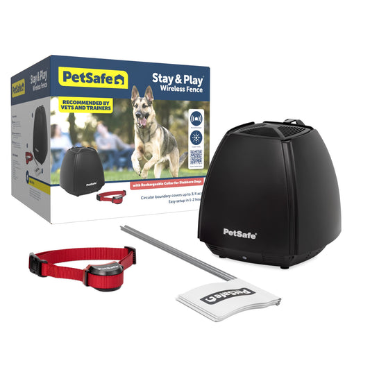 PetSafe Stay and Play Wireless Pet Fence for Stubborn Dogs from The Parent Company of Invisible Fence Brand Above Ground Electric Pet Fence with Waterproof and Rechargeable Training Collar