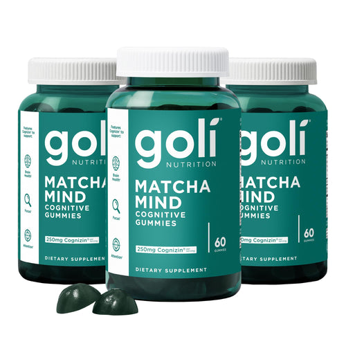 Goli Matcha Mind Gummies - 180 Count - Green Tea Leaves Powder with Cognizin for Focus, Attention and Brain Health, Vegan, Non-GMO, Gluten-Free & Gelatin Free.