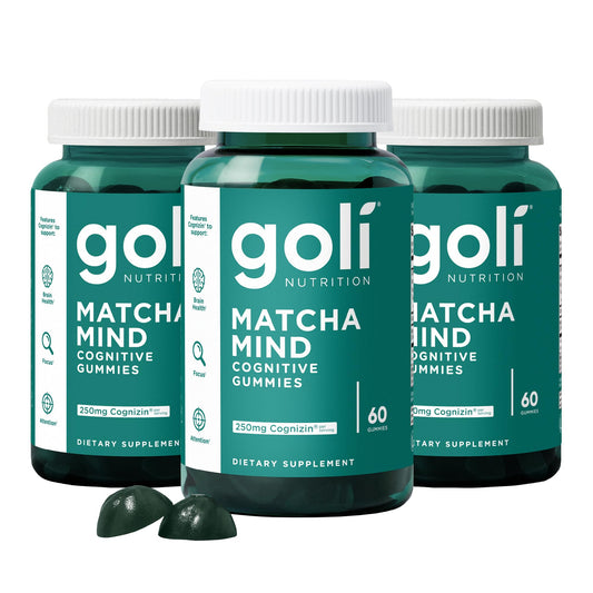 Goli Matcha Mind Gummies - 180 Count - Green Tea Leaves Powder with Cognizin for Focus, Attention and Brain Health, Vegan, Non-GMO, Gluten-Free & Gelatin Free.