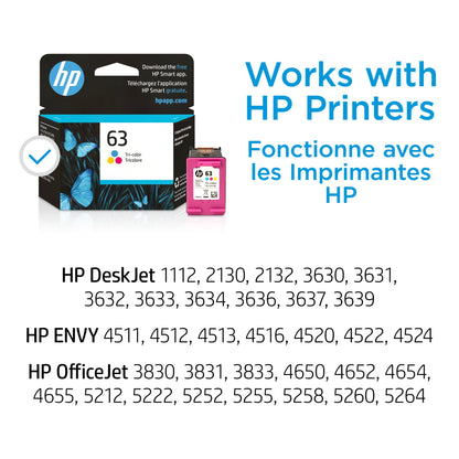 HP 63XL Black High-yield Ink Cartridge | Works with HP DeskJet 1112, 2130, 3630 Series; HP ENVY 4510, 4520 Series; HP OfficeJet 3830, 4650, 5200 Series | Eligible for Instant Ink | F6U64AN