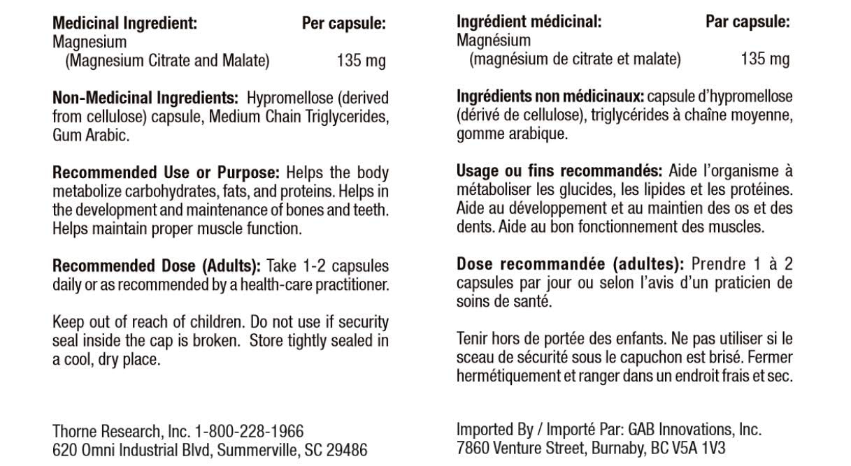 Thorne Magnesium Citramate - Magnesium with Citrate-Malate to Support Energy Production, Heart and Lung Function, and Metabolism of Sugar and Carbs - 90 Capsules - 90 Servings