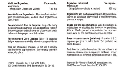 Thorne Magnesium Citramate - Magnesium with Citrate-Malate to Support Energy Production, Heart and Lung Function, and Metabolism of Sugar and Carbs - 90 Capsules - 90 Servings