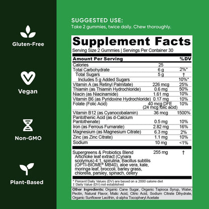 Goli SuperGreen Vitamin Gummy - 60 Count - Essential Vitamins and Minerals - Plant-Based, Vegan, Gluten-Free & Gelatin Free - Health from Within, Pack of 1