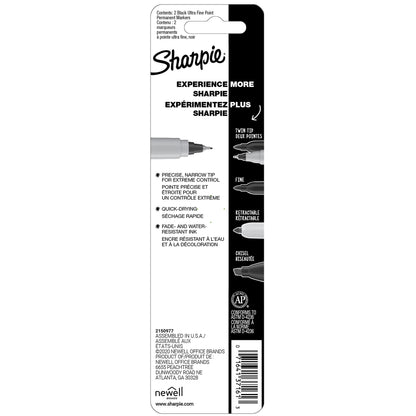 Sharpie Permanent Markers, Ultra Fine Point, Black, 2 Markers(37161)